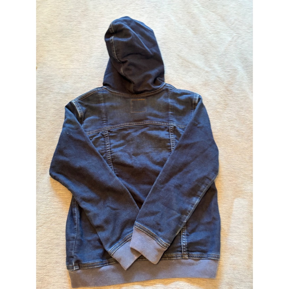True Religion Denim Hoodie Jacket Dark Wash Contrast Stitch Button Front Womens - Picture 9 of 9